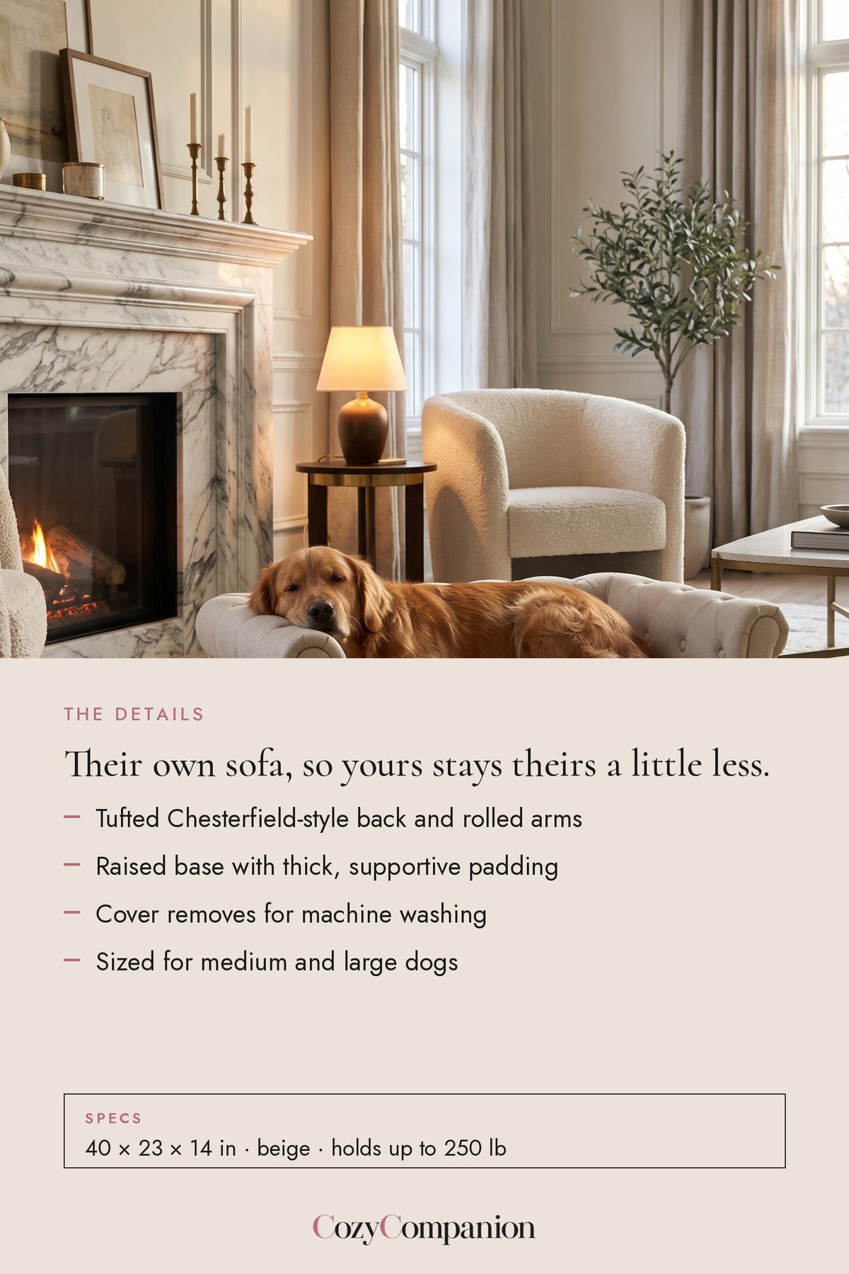 Chester Tufted Dog Sofa: the details
