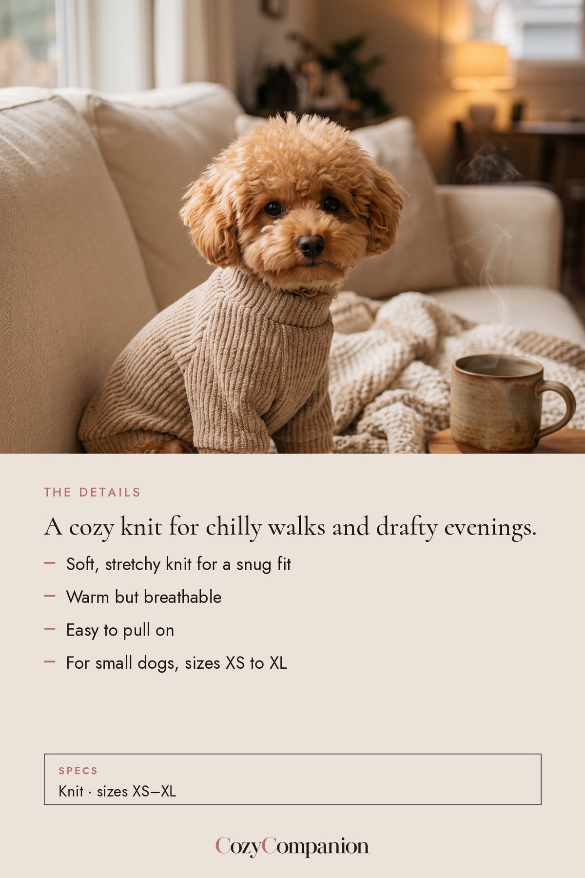 Knit Small Dog Sweater: the details