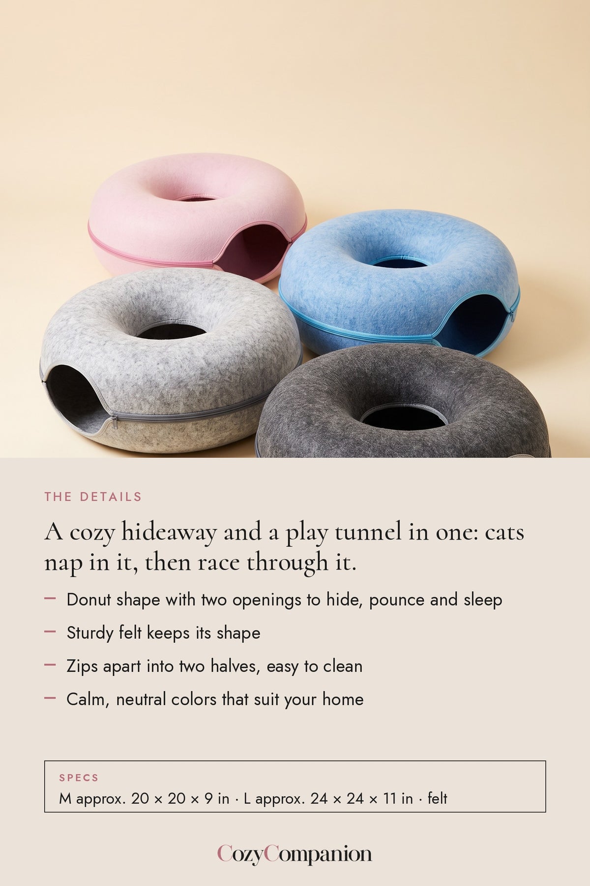 Orbit Felt Cat Tunnel Bed: the details