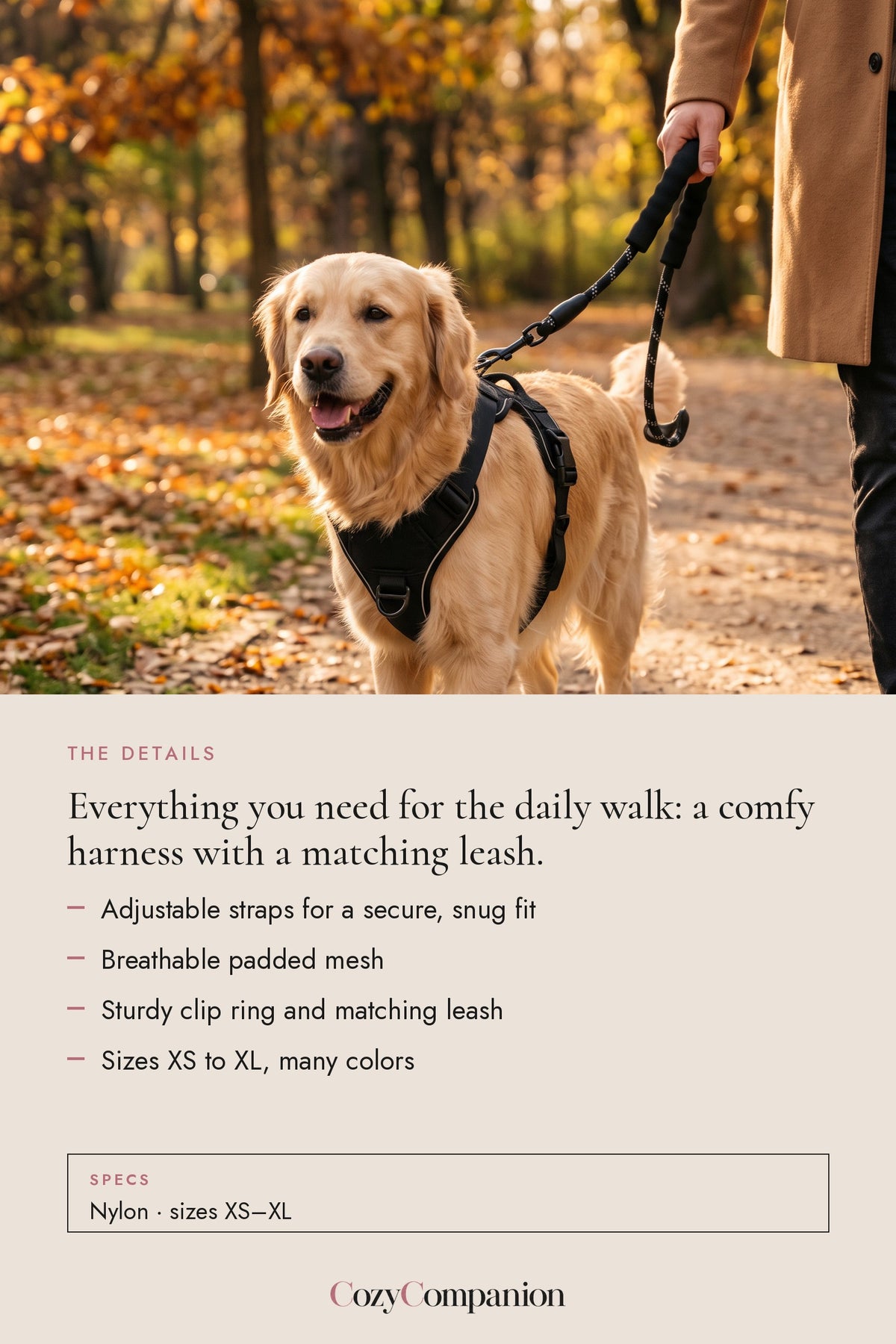 Stride Dog Harness & Leash Set: the details