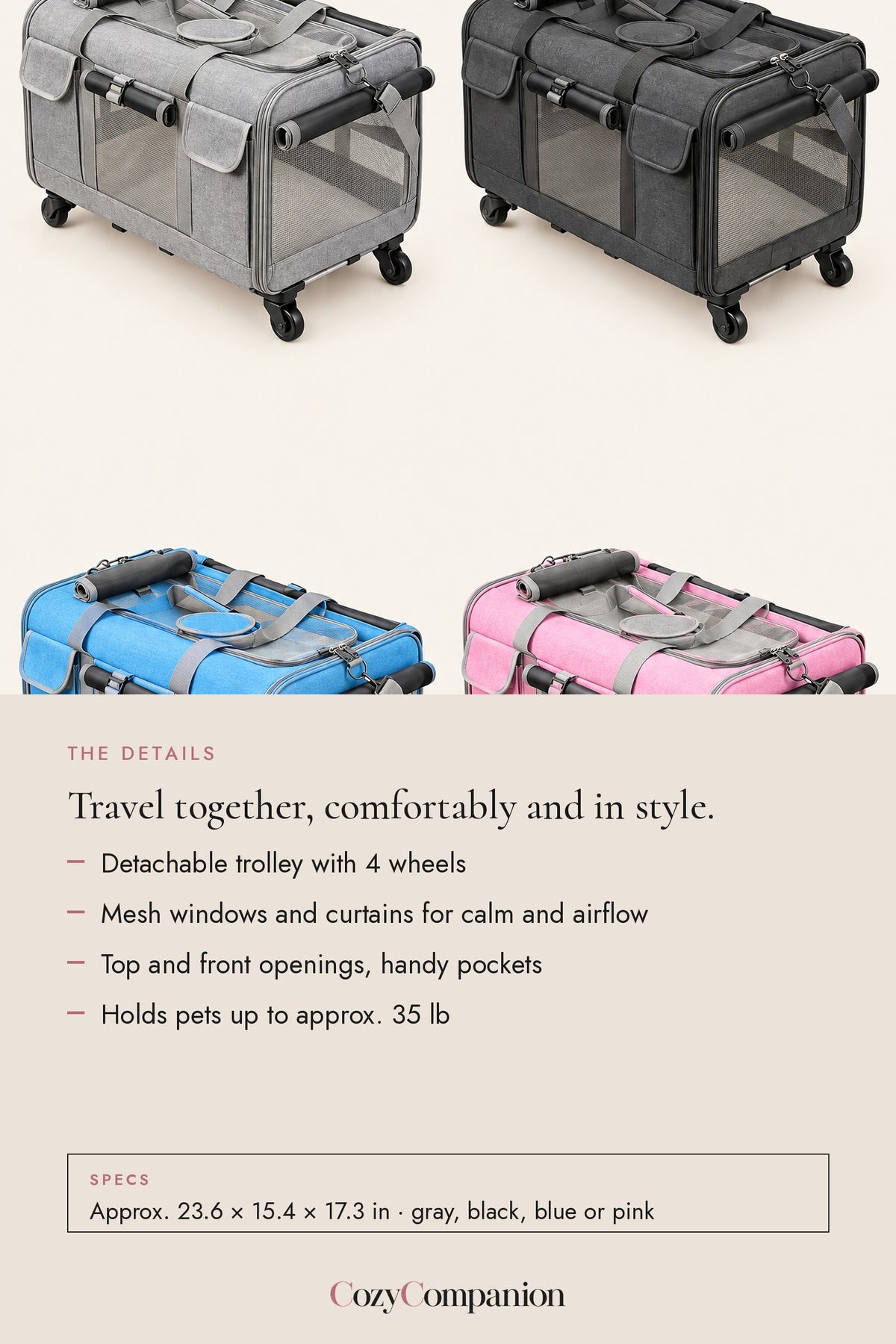 Voyage Rolling Pet Carrier XL: the details