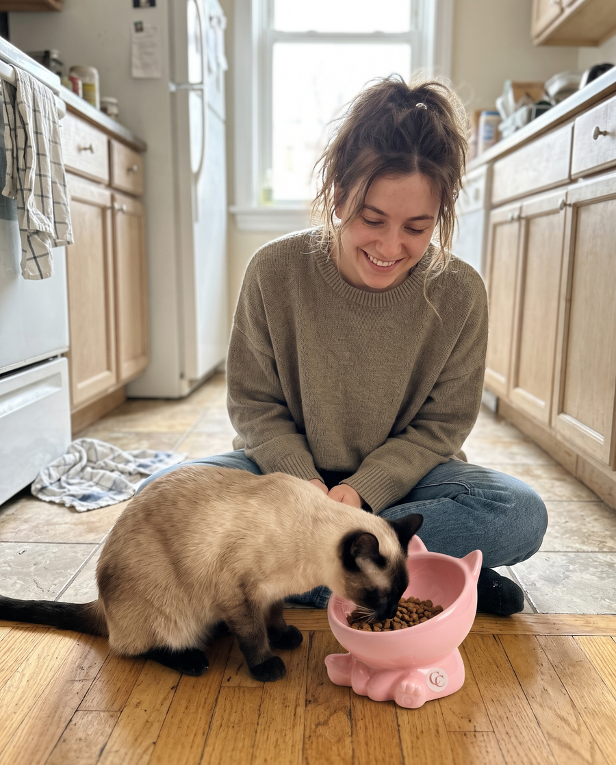 Purr Tilted Ceramic Cat Bowl