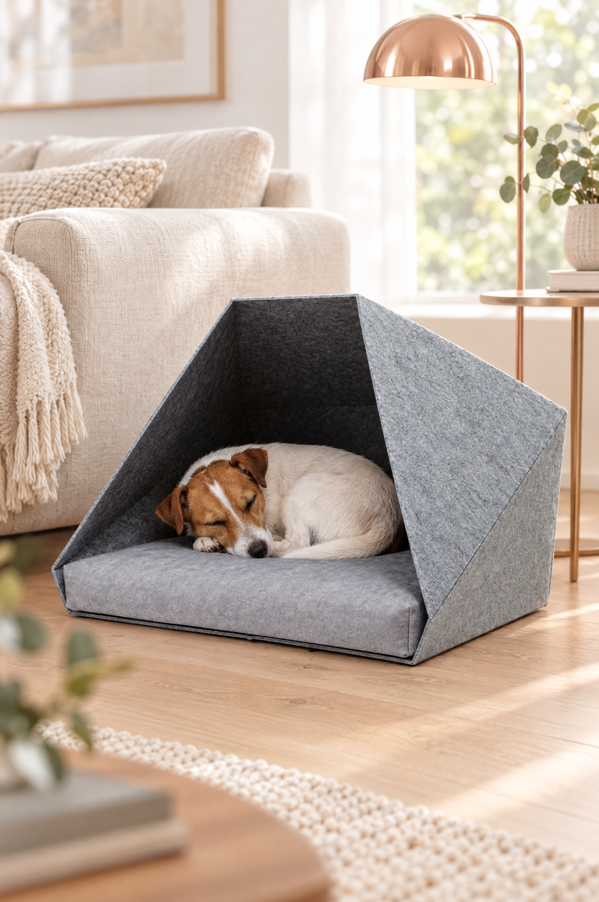 A Jack Russell asleep in the Haven Pet Den