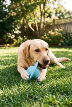 A Labrador chewing the Chomp rubber treat ball