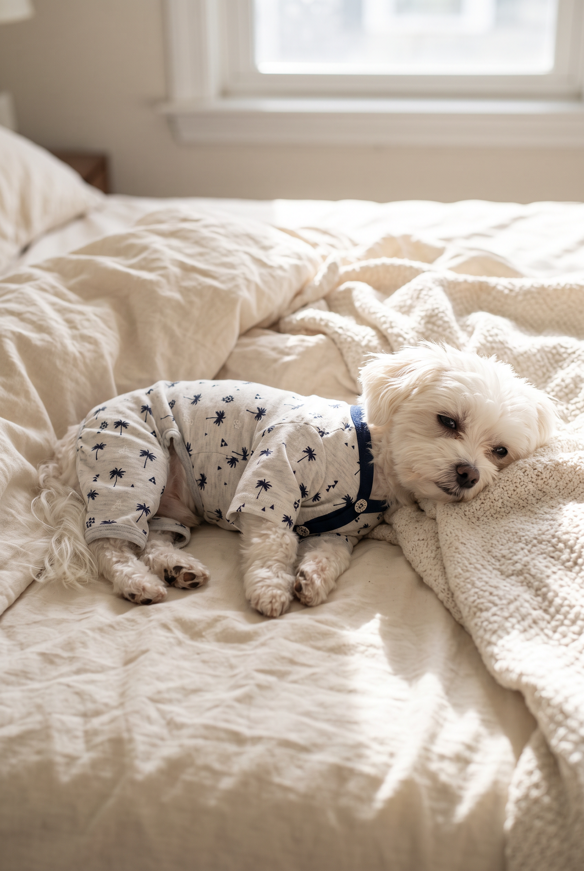 A Maltese in Doze dog pajamas