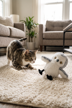 A cat pouncing on the Flit flapping bird toy