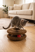 A cat scratching the Fold cardboard scratcher