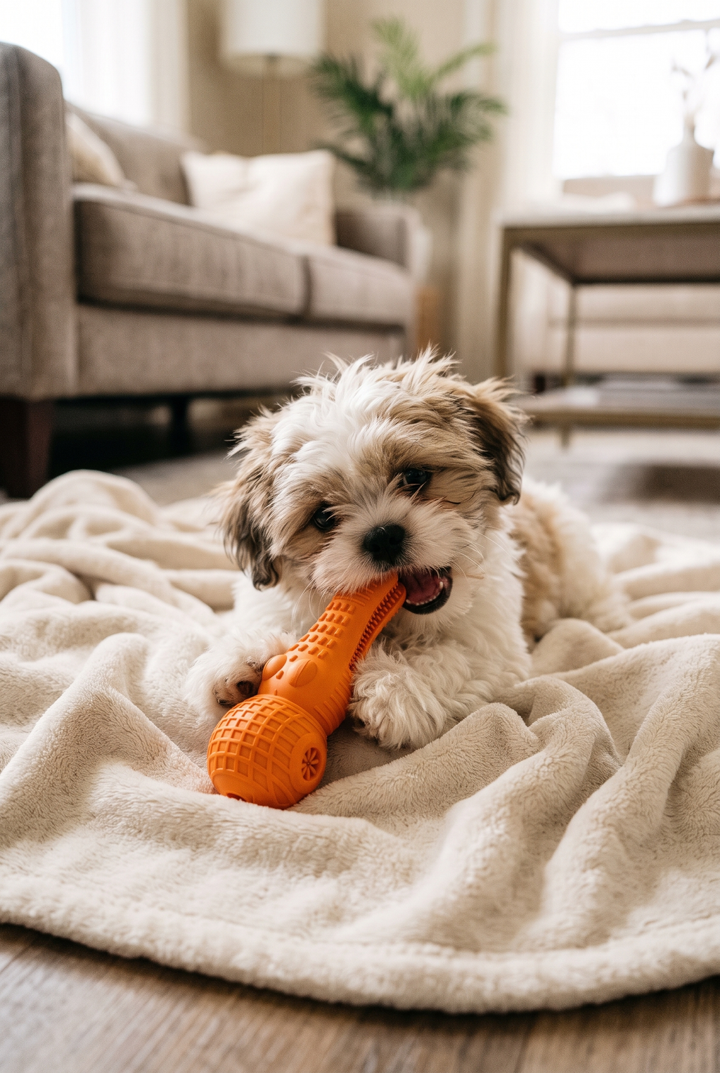 A puppy chewing the Gnaw chew toy