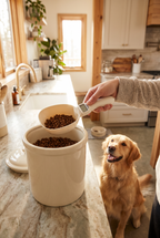 Scooping kibble with the Measure scale scoop