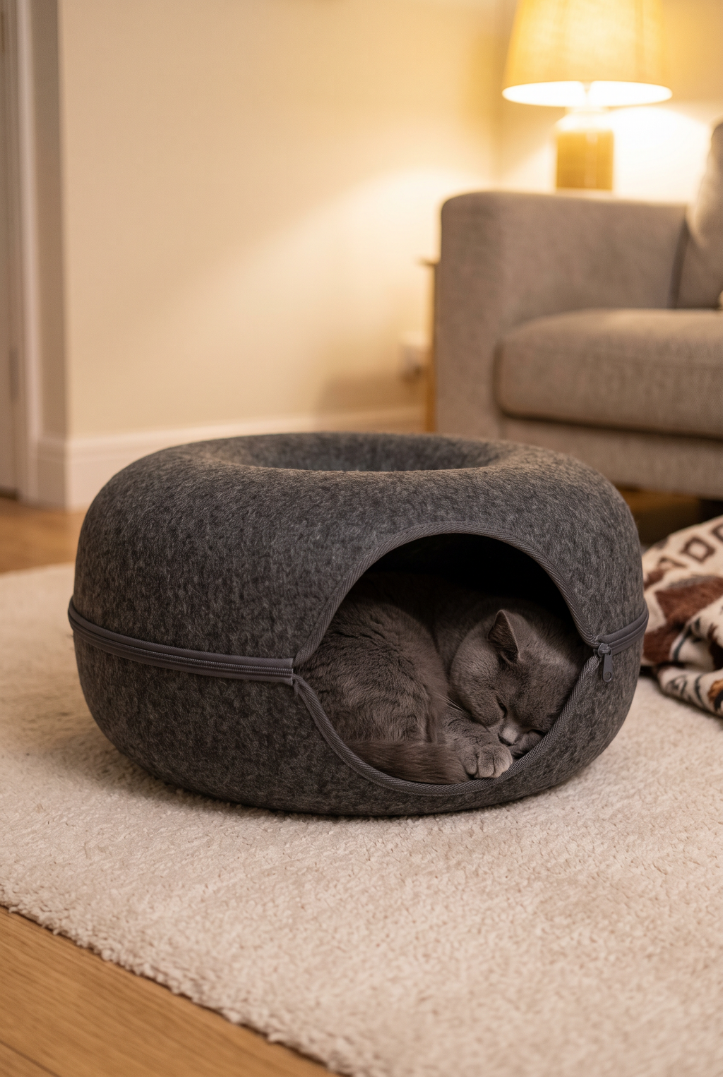 A cat asleep in the Orbit bed