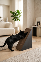 A black cat scratching the Peak scratcher