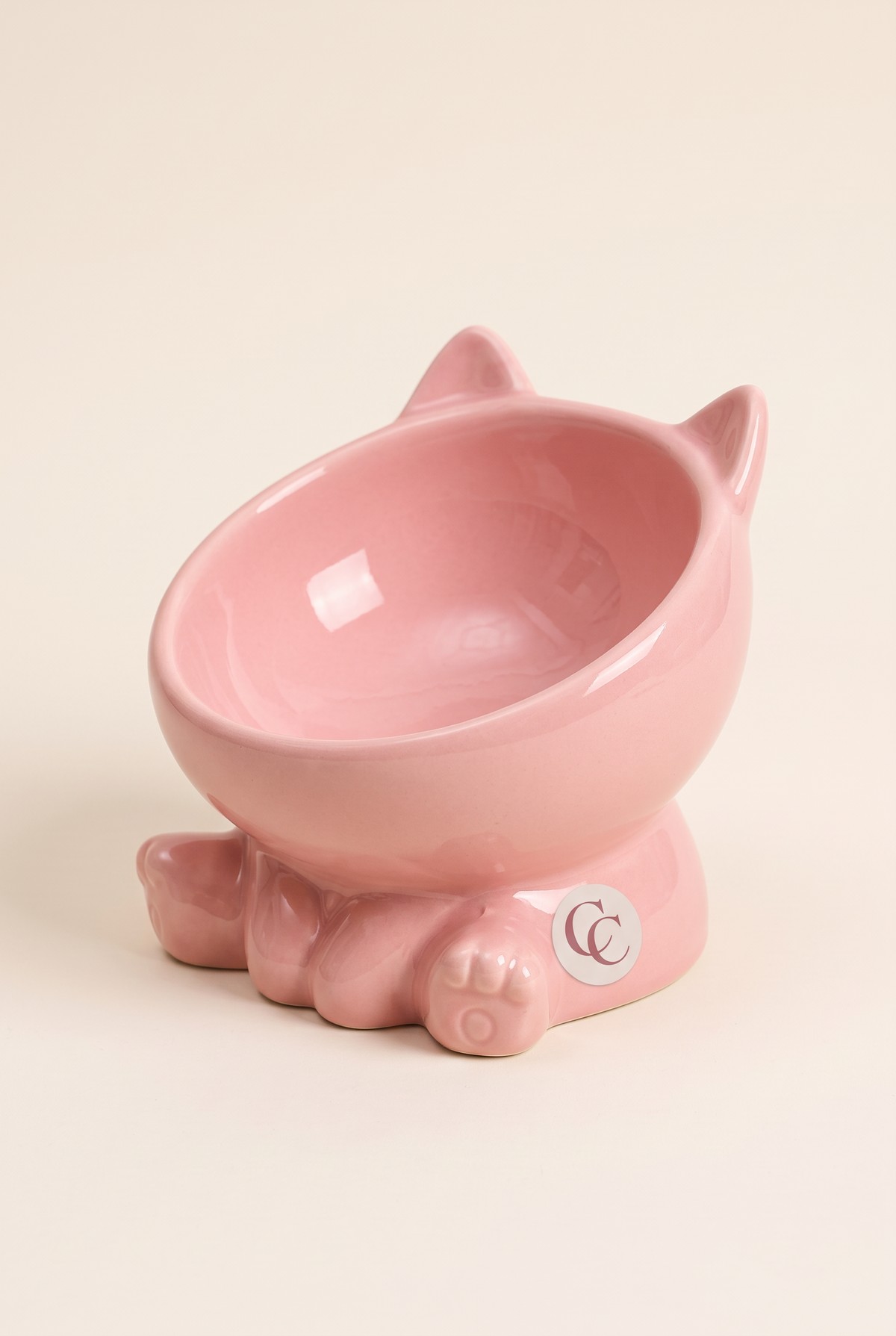 Purr Tilted Ceramic Cat Bowl in pink
