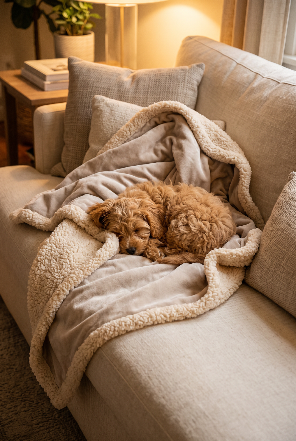 A small dog asleep on the Snug sherpa blanket