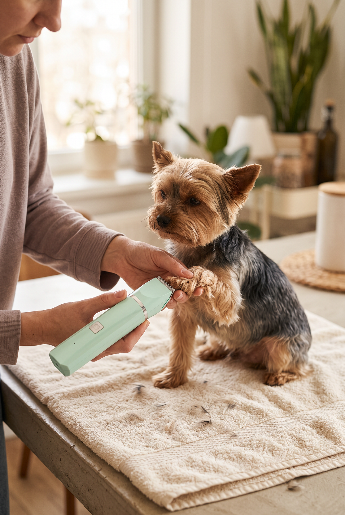 Trimming paw fur with the Trim clipper